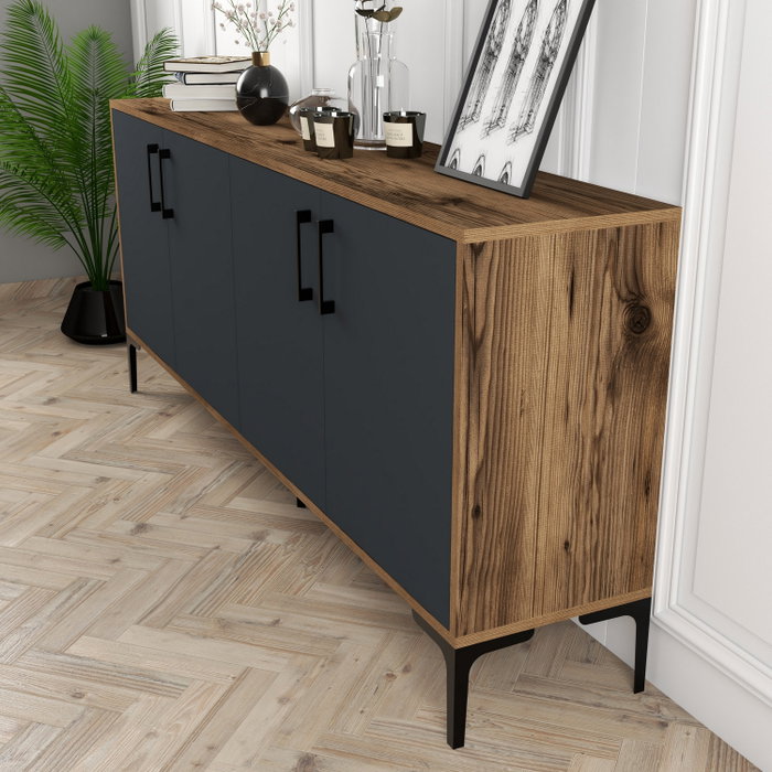 Hanah Home Consola Industrial Kiev Nogal y Antracita Hanah Home Consola Industrial Kiev Nogal y Antracita